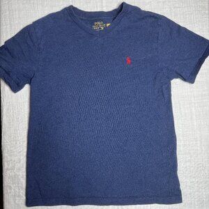 Polo Ralph Lauren Dark Blue V-Neck Tee with Red Horse Size 10/12